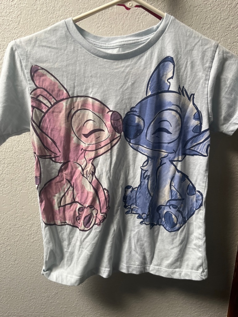Disney Light Blue Tee with Pink & Blue Stitch Characters